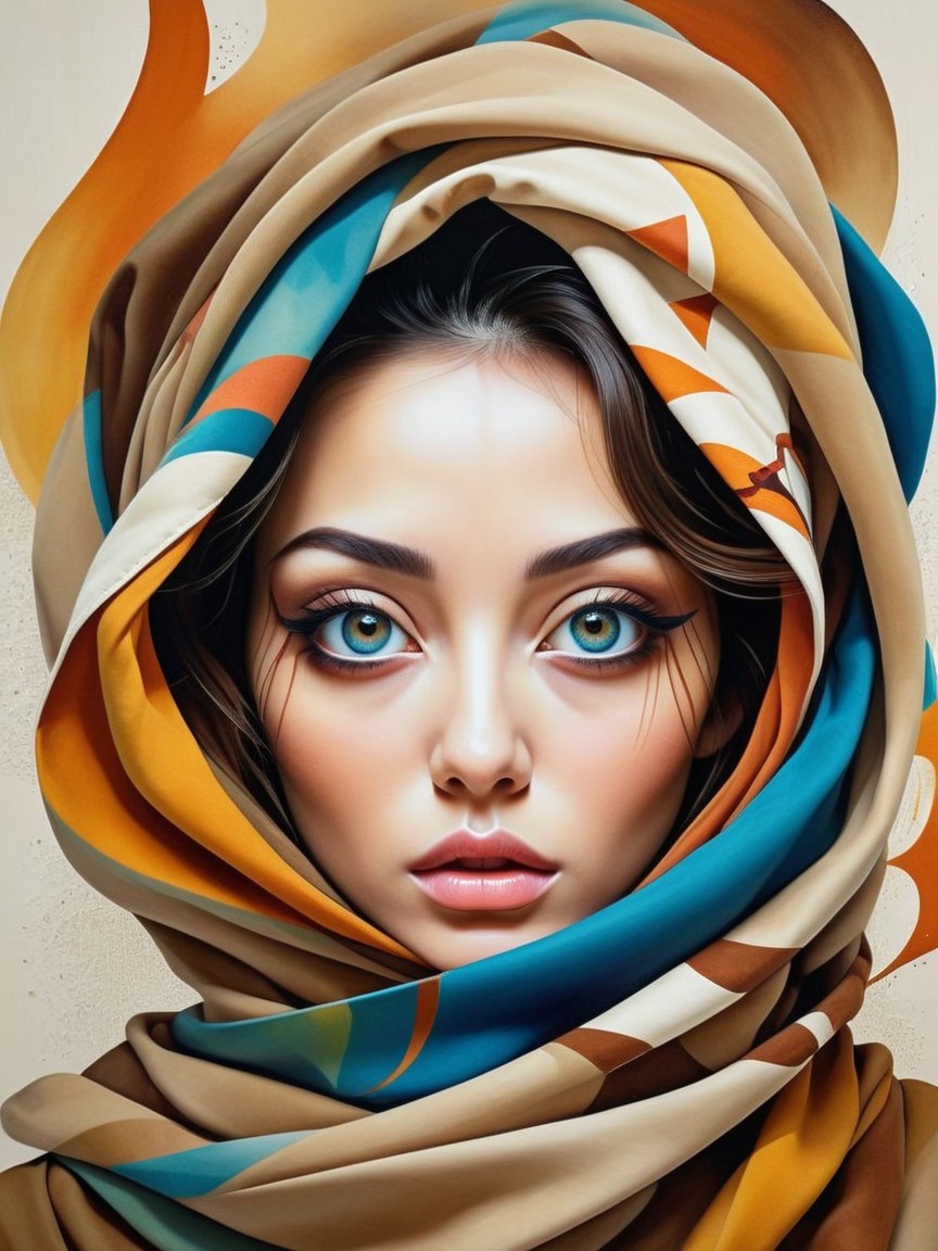 Portrait of a Young Woman with Blue Eyes and Scarf