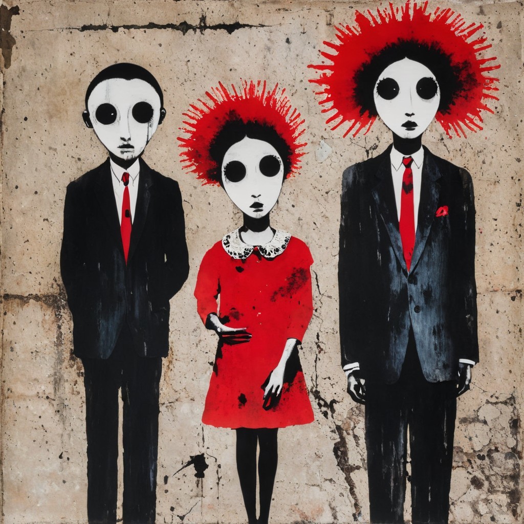 Stylized Figures in Suits with Textured Background