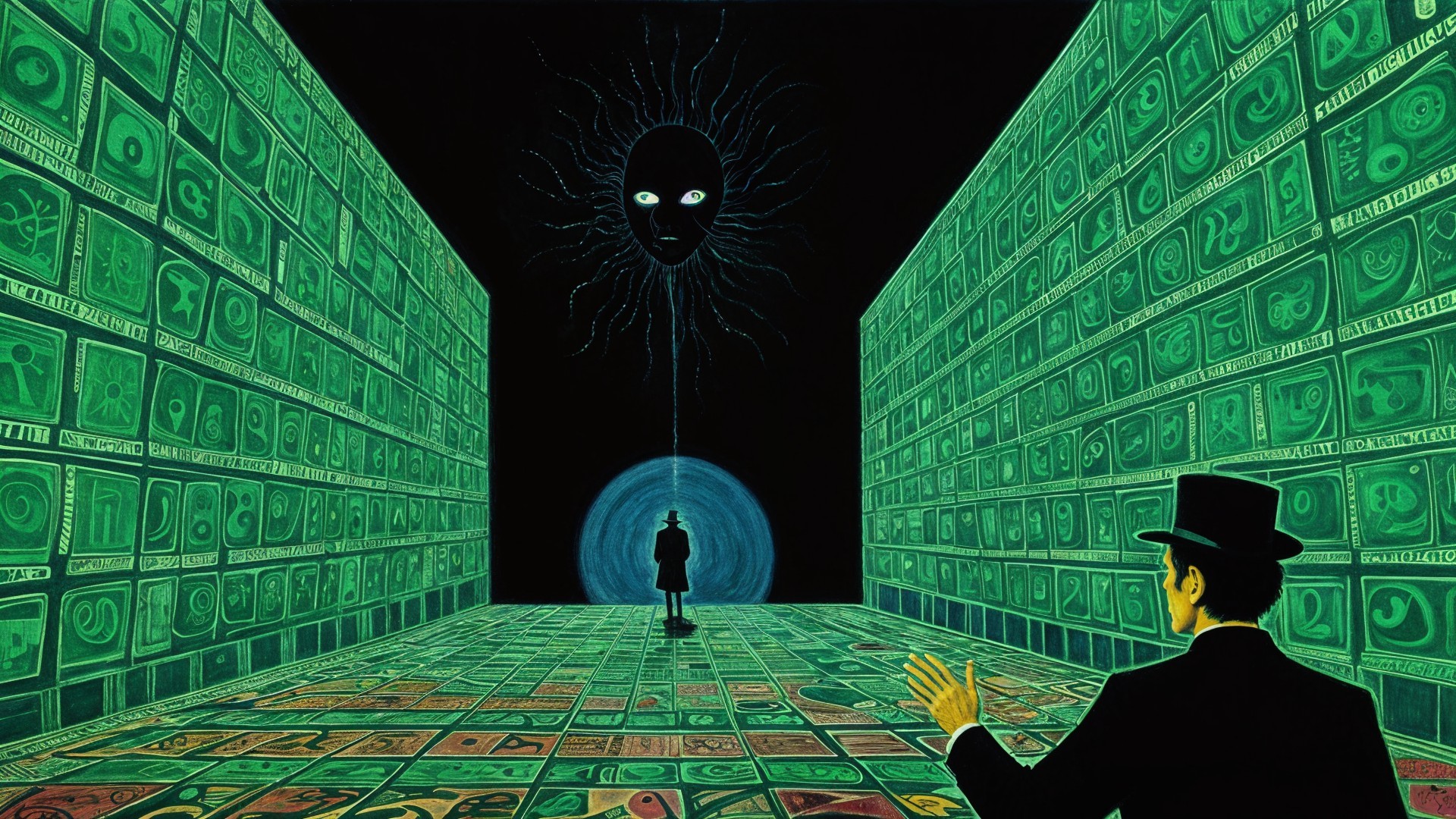 Surreal Digital Scene with Intricate Symbols and Patterns