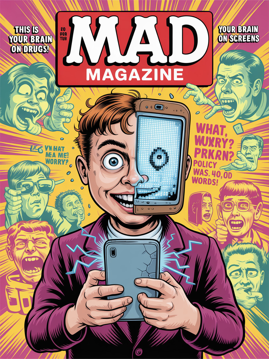 MAD Magazine Cover with Split Face Cartoon Design