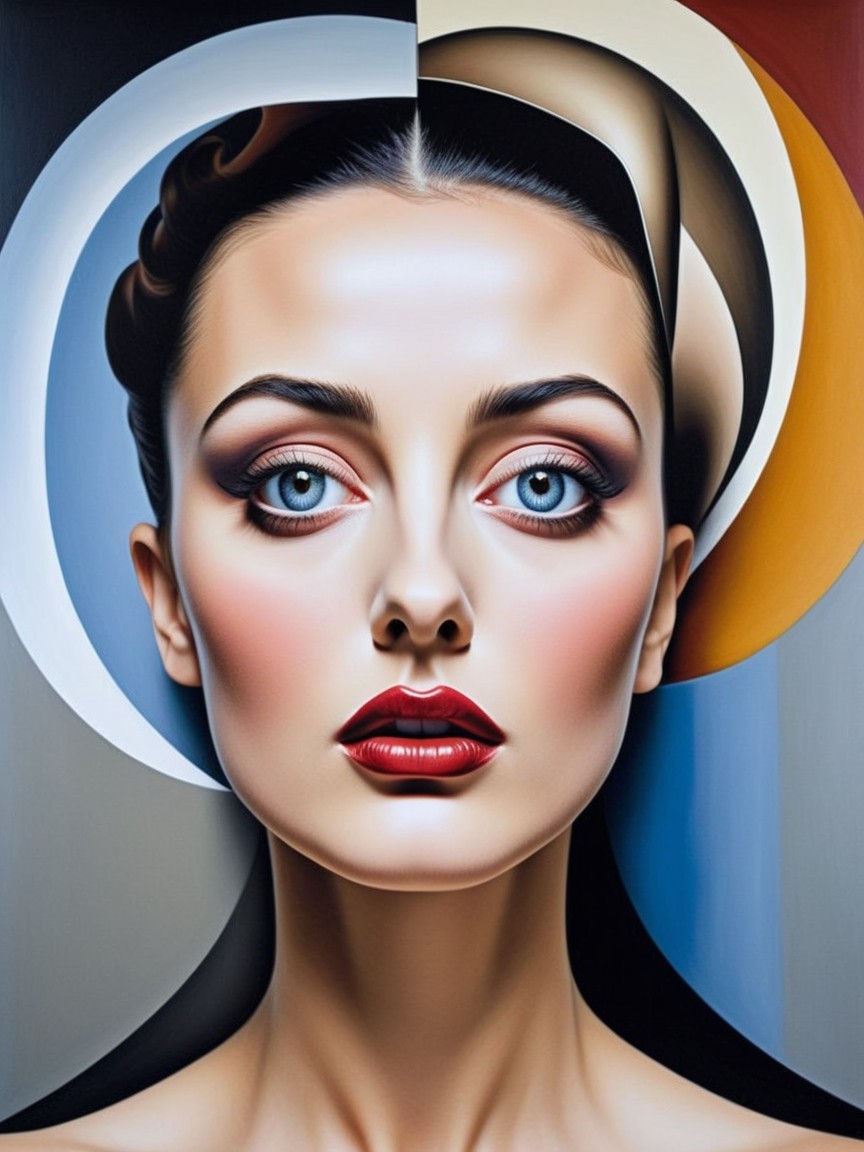 Portrait of a Woman with Abstract Background Elements