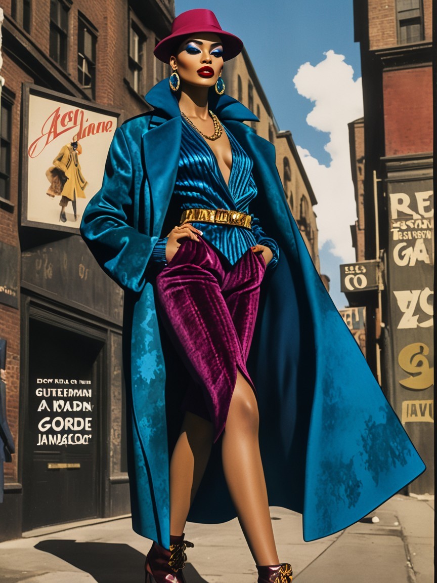Fashion Model in Urban Setting with Bold Outfit