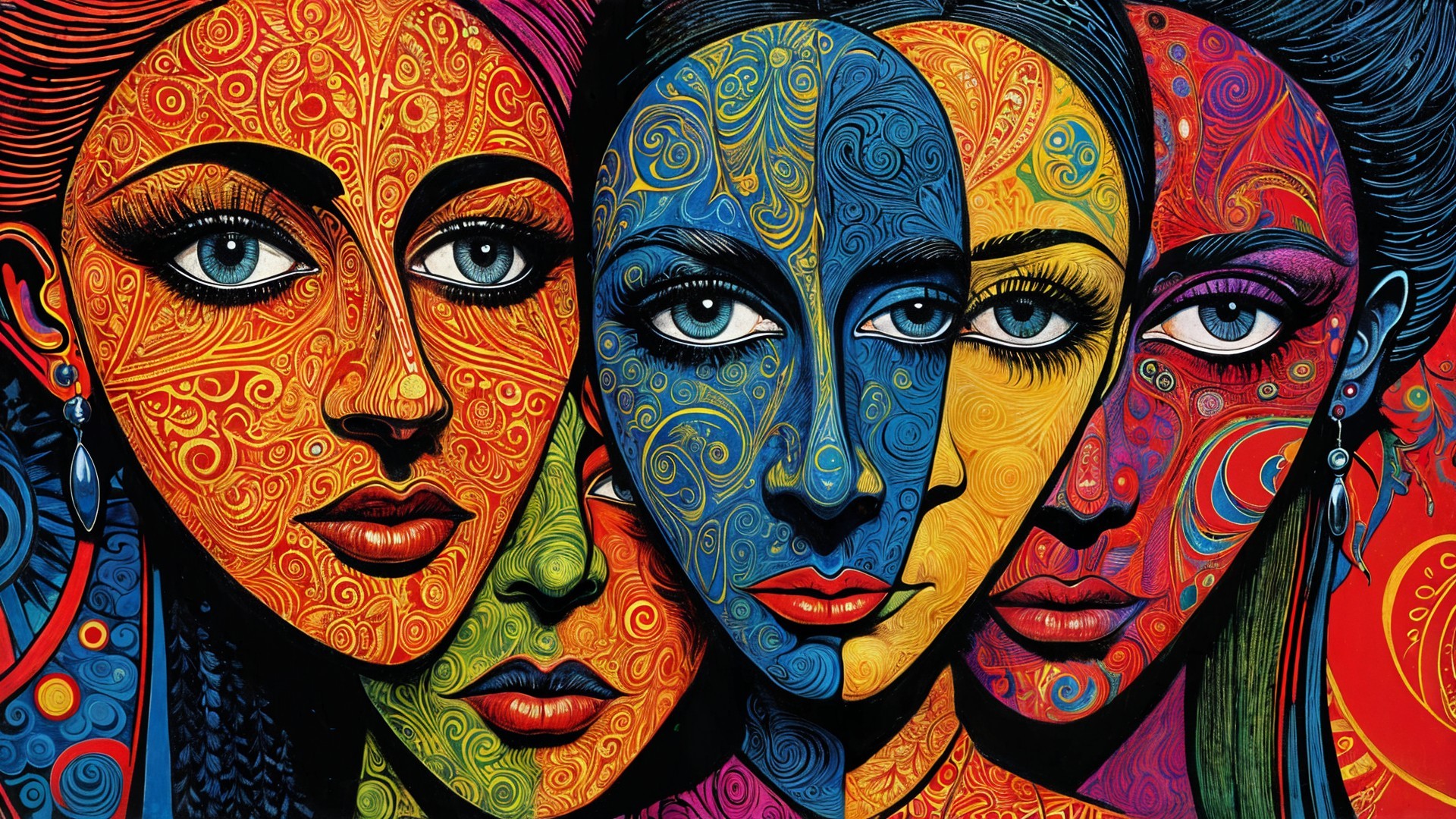Stylized Faces with Intricate Patterns and Colors