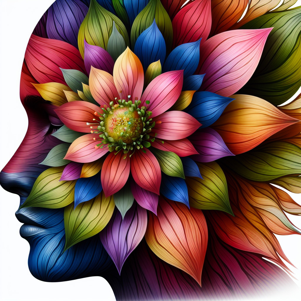 Vibrant Floral Human Profile with Colorful Elements
