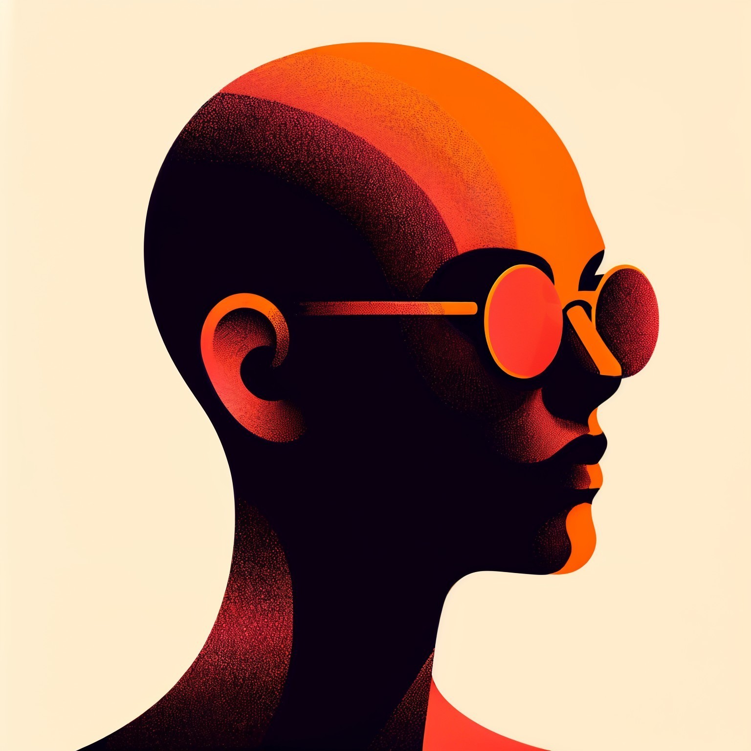 Stylized Profile of a Bald Figure with Sunglasses