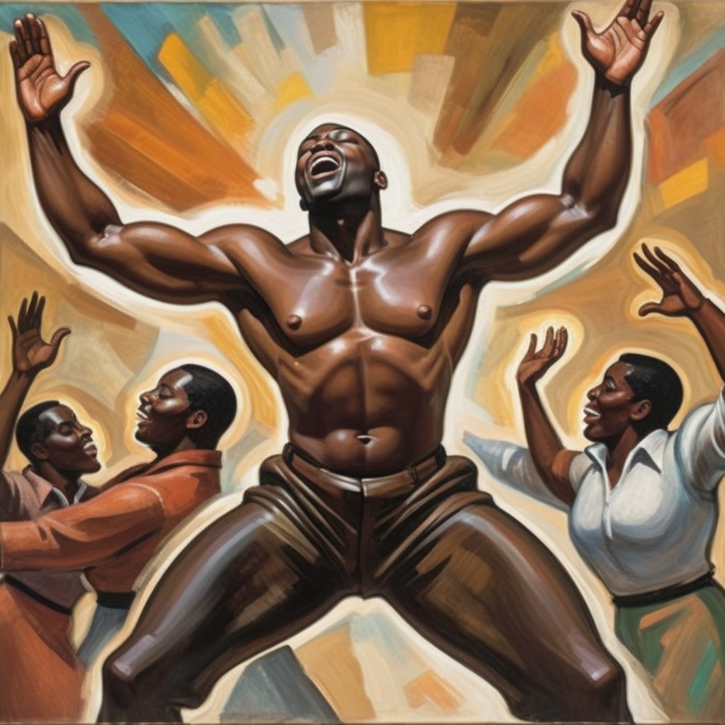Muscular Figure in Vibrant Celebration Scene