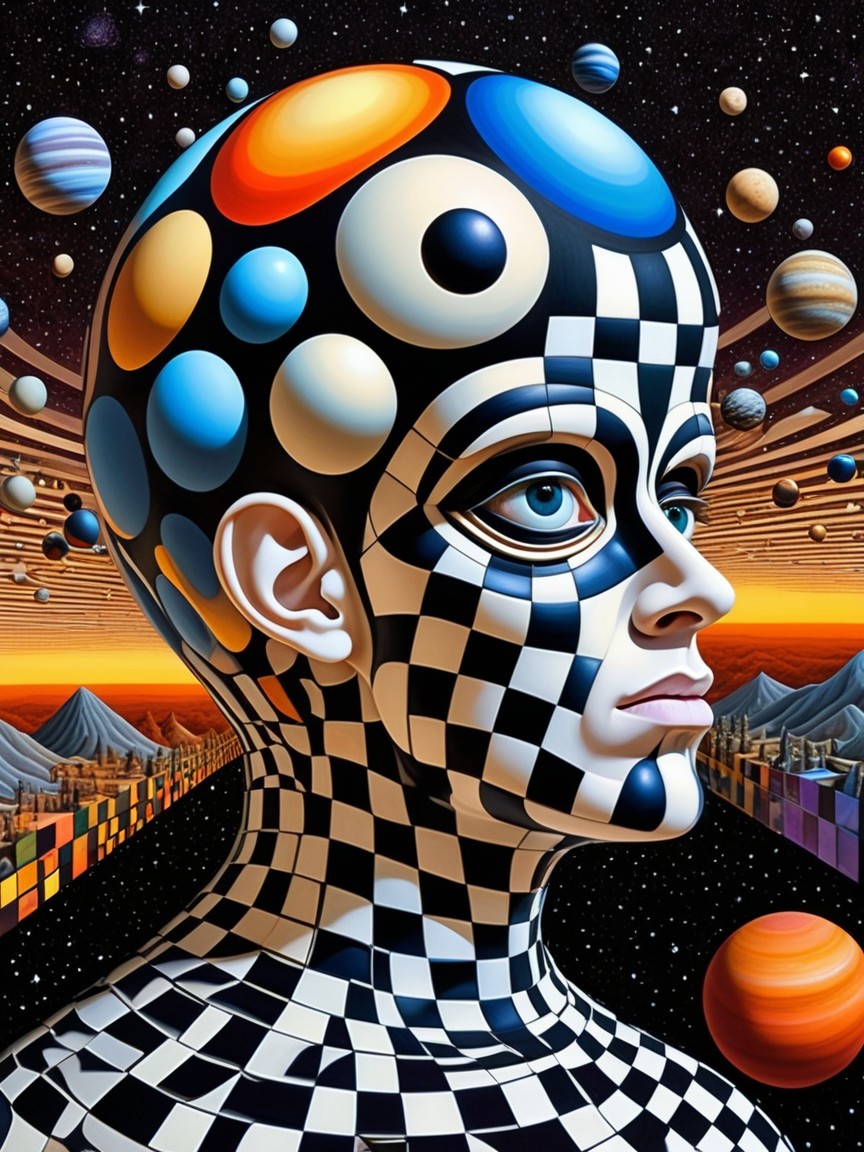 Surreal Portrait of Humanoid Figure in Cosmic Scene