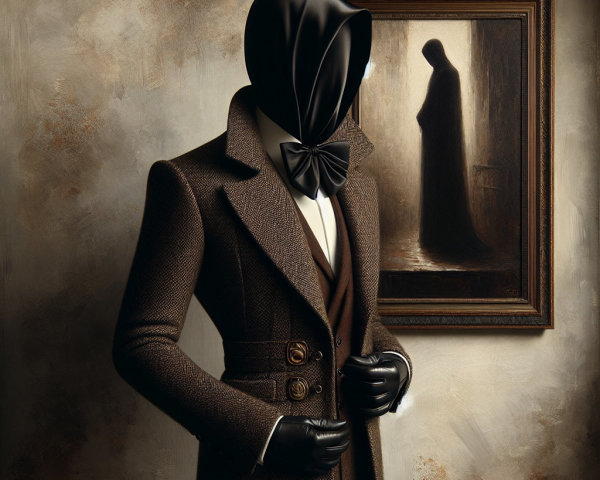 Mysterious Figure in Brown Coat Against Textured Wall