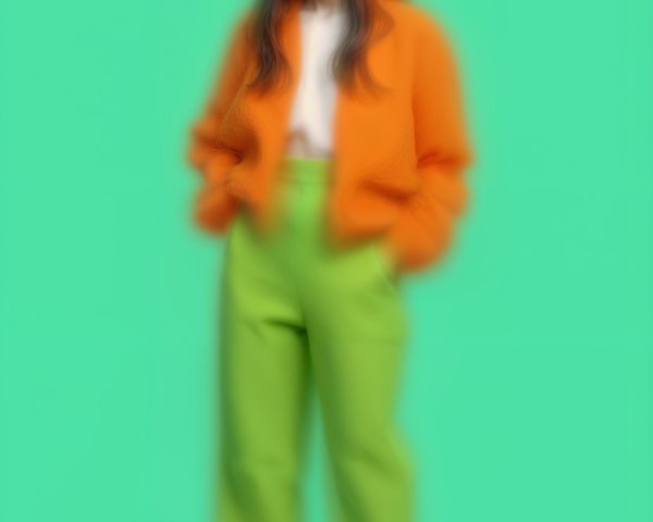 Young woman in oversized jacket and vibrant outfit