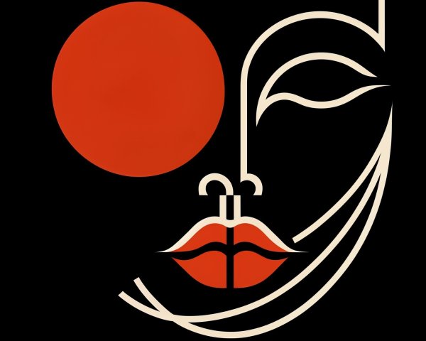 Minimalistic Abstract Face with Bold Red Circle