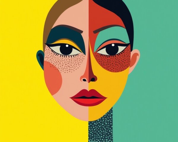 Stylized Split-Face Portrait with Vibrant Colors