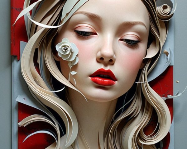Three-Dimensional Paper Art Portrait of a Young Woman