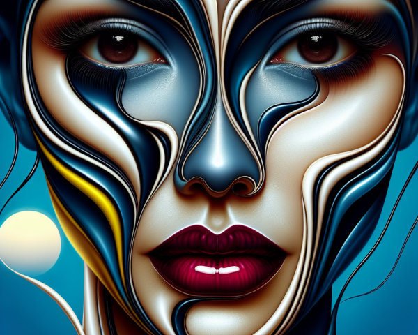 Stylized portrait with abstract lines and vibrant colors