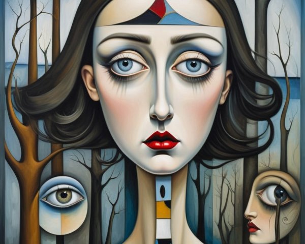 Stylized Female Figure with Abstract Background Elements