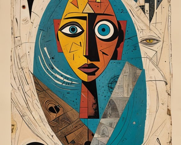Abstract Figure with Geometric Face and Bold Colors