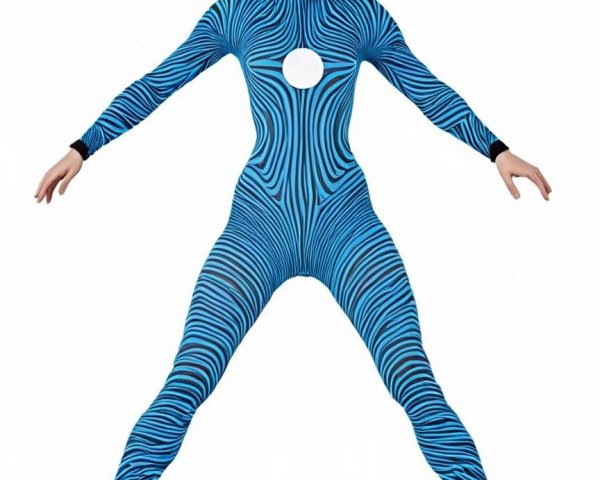 Dynamic Figure in Blue Bodysuit with Striped Pattern