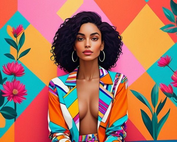 Confident Woman in Colorful Geometric Setting
