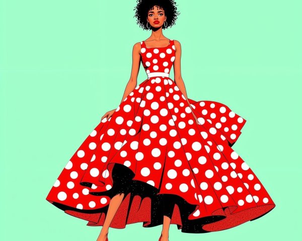 Fashionable woman in red polka dot dress with heels