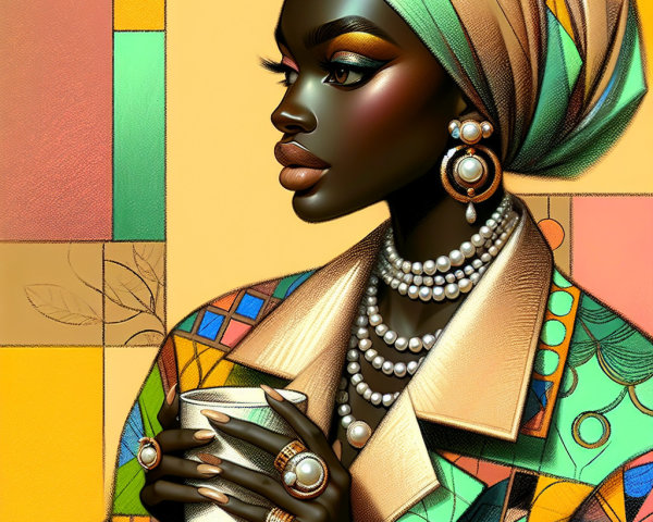 Stylish Woman in Colorful Coat and Headscarf