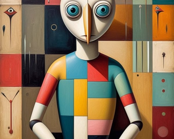 Surreal Figure Against Colorful Abstract Background