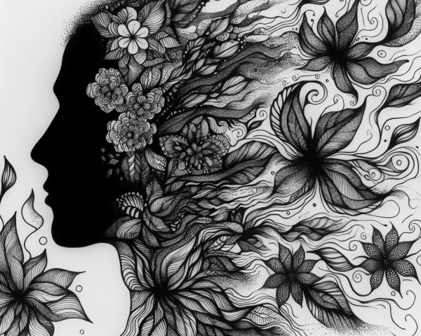 Black Silhouette with Organic Forms and Patterns