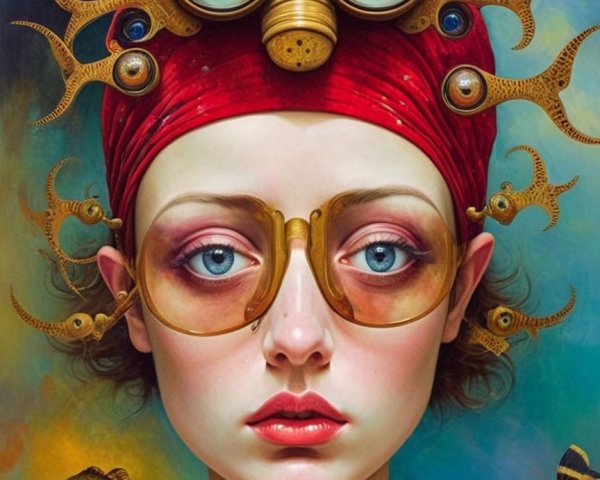 Surreal Portrait of a Woman with Fish in Vibrant Colors