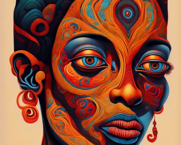 Abstract Portrait of a Woman with Vibrant Patterns