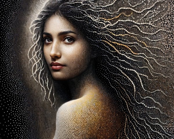 Portrait of a Woman with Wavy Hair and Ethereal Glow