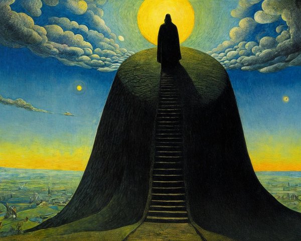 Solitary Figure on Grassy Hill at Sunset