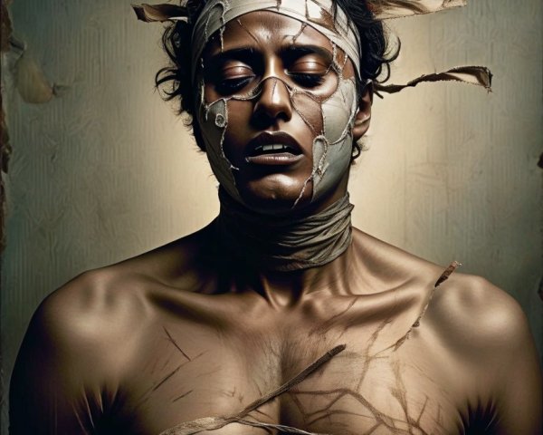 Dramatic Portrait of a Person with Wrapped Face