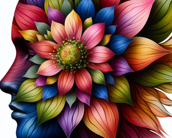 Vibrant Floral Human Profile with Colorful Elements