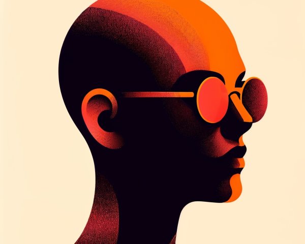 Stylized Profile of a Bald Figure with Sunglasses