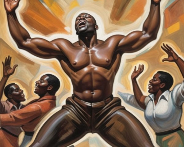Muscular Figure in Vibrant Celebration Scene
