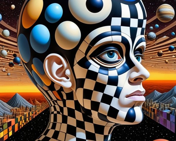Surreal Portrait of Humanoid Figure in Cosmic Scene