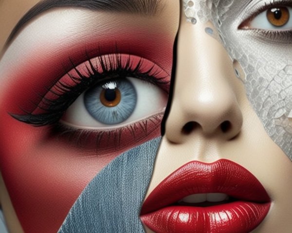 Artistic Face Split: Makeup and Reptilian Texture