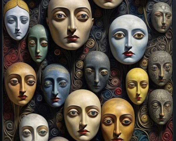 Collage of Stylized Faces with Abstract Background