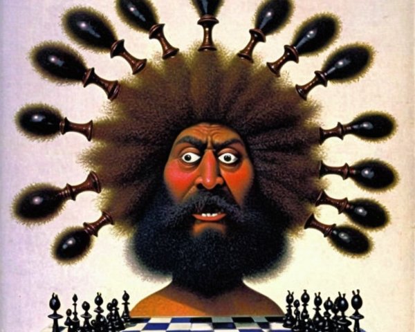 Surreal Illustration of a Man with Chess Crown Hairstyle