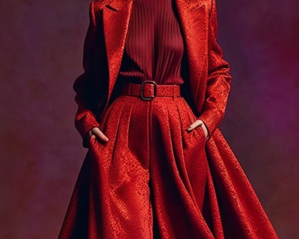 Red Tailored Coat and Wide-Leg Trousers Fashion Statement