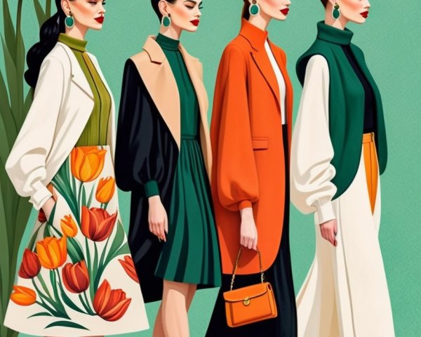 Stylish Women in Fashionable Outfits with Tulips