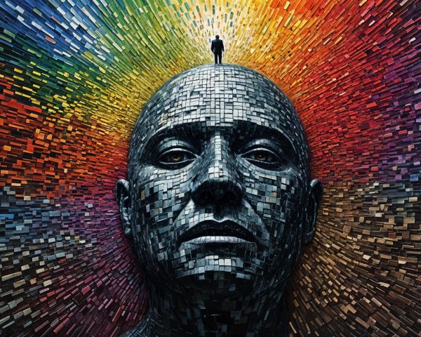 Intricately Sculpted Head with Colorful Background