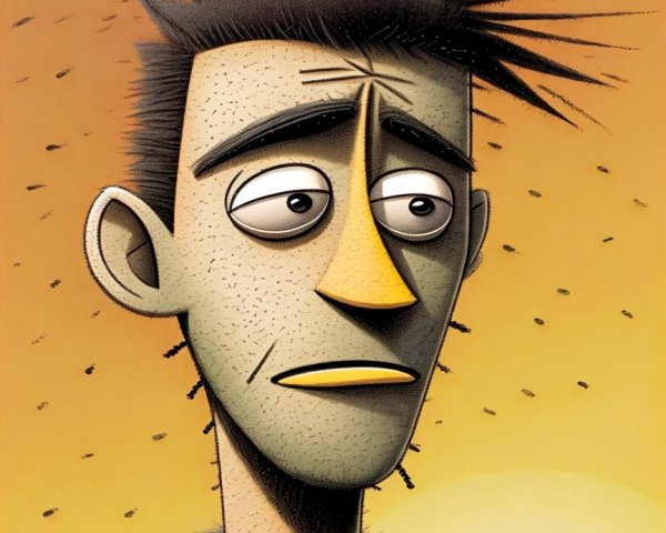 Stylized Character with Elongated Face and Warm Background