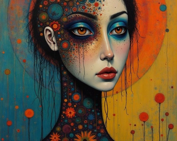 Portrait of a Woman with Abstract Skin Design