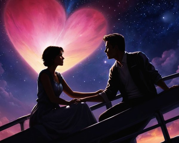 Romantic Silhouette of a Couple Under Starry Sky