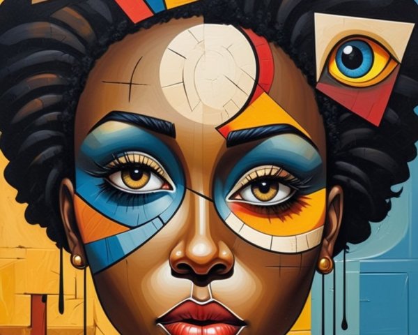 Portrait of a Woman with Geometric Patterns and Colors