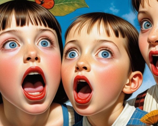 Children Expressing Shock Against Vibrant Nature Backdrop