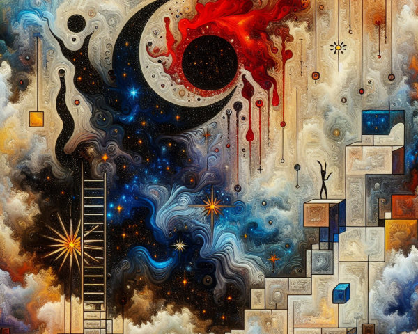 Cosmic Landscape with Colorful Geometric Elements