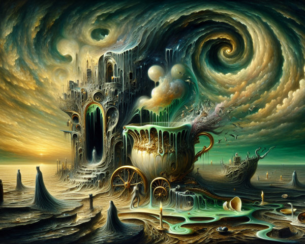 Surreal Castle and Teacup in Cosmic Landscape