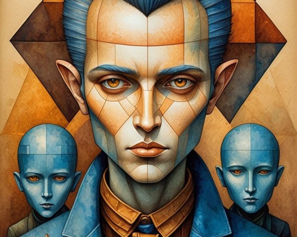 Stylized Portrait of a Man with Geometric Patterns