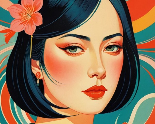 Stylized portrait of a woman with vibrant pop art background