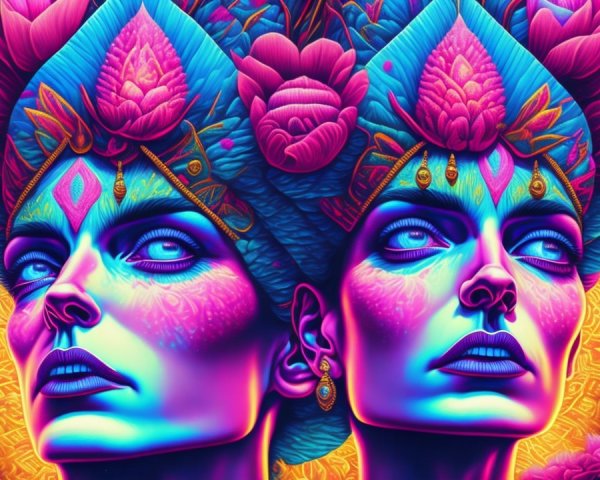 Surreal Artwork of Women with Floral Headdresses